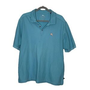 Tommy Bahama Polo Mens XL Blue Supima Short Sleeve Collared Golf Caual Relax